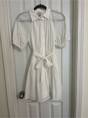 White Eyelet Tie-Waist Dress